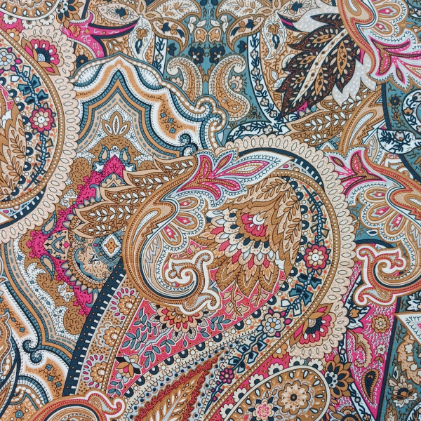 Viskose "Paisley" pink/petrol/braun