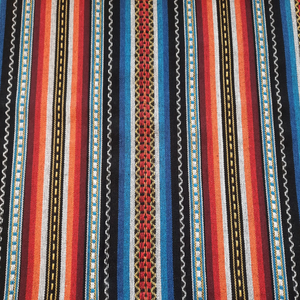 Dekostoff "Ethno Stripes" rot/blau